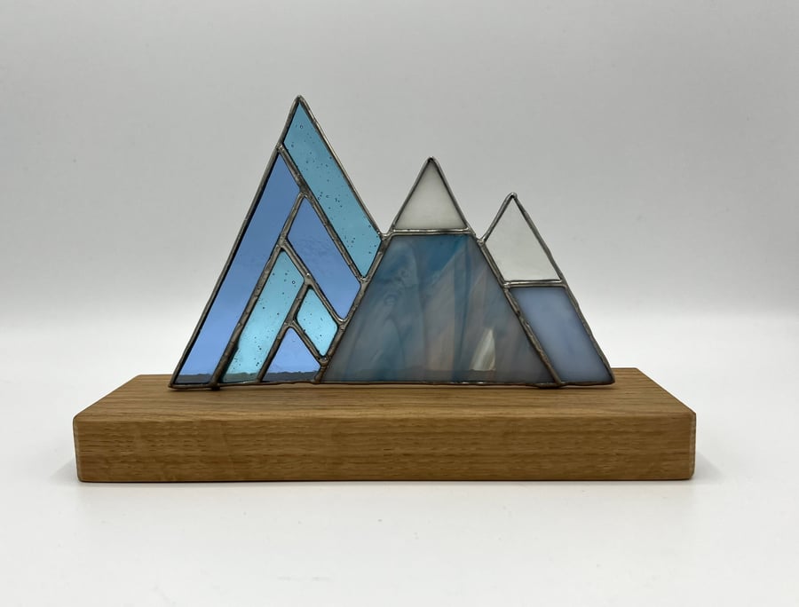 Stained Glass Mountains 3 peaks winter blue - perfectly imperfect