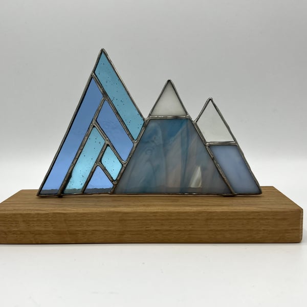 Stained Glass Mountains 3 peaks winter blue -  Christmas gift