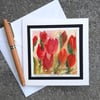Red Tulips. Blank Card. Notelet Of Abstract Red  Flowers. Handpainted.