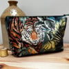 Tropical tiger velvet zip pouch large bag with leopard print lining 