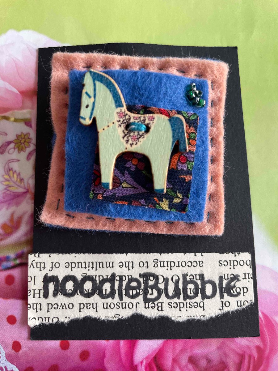 Duck egg blue Dala Horse Brooch