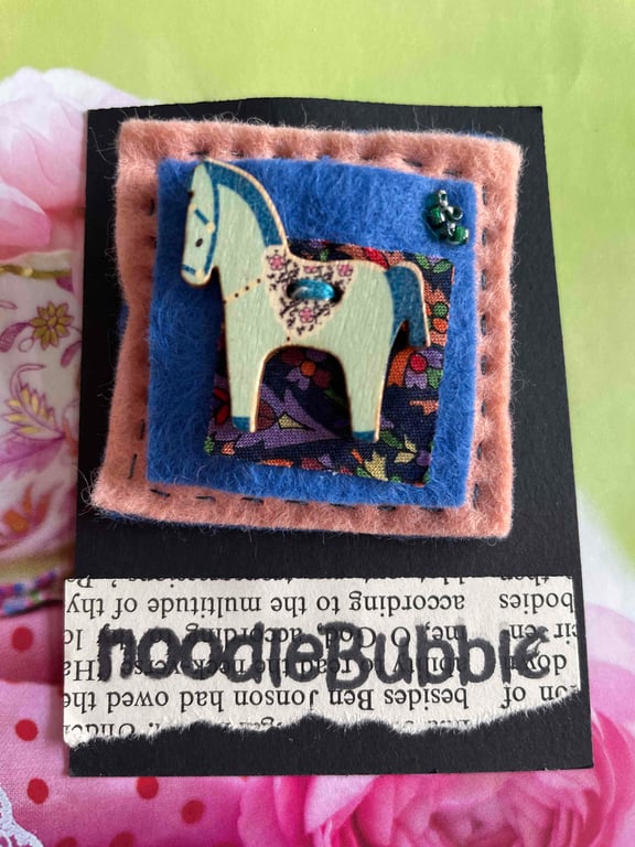 Duck egg blue Dala Horse Brooch