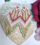 Handmade beaded boho fringe earrings in cerise, pink, pale pink and gold - Image 4