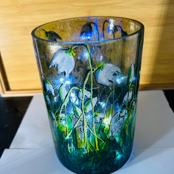 A hand painted and fired glass vase by Andrew Jenkins 