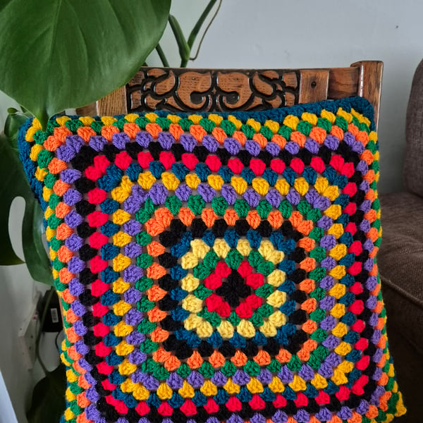 Handmade crochet cushion cover, granny square cushion, geometric,