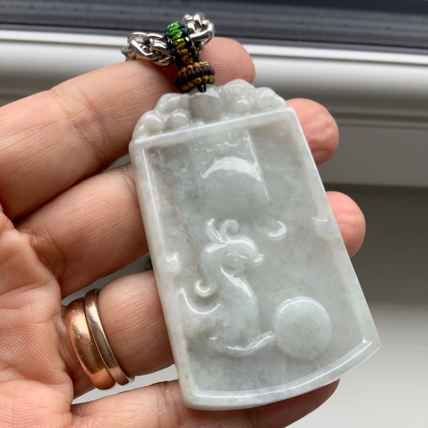 Handcrafted Natural Burmese Jade Pendant Necklace Oriental Style