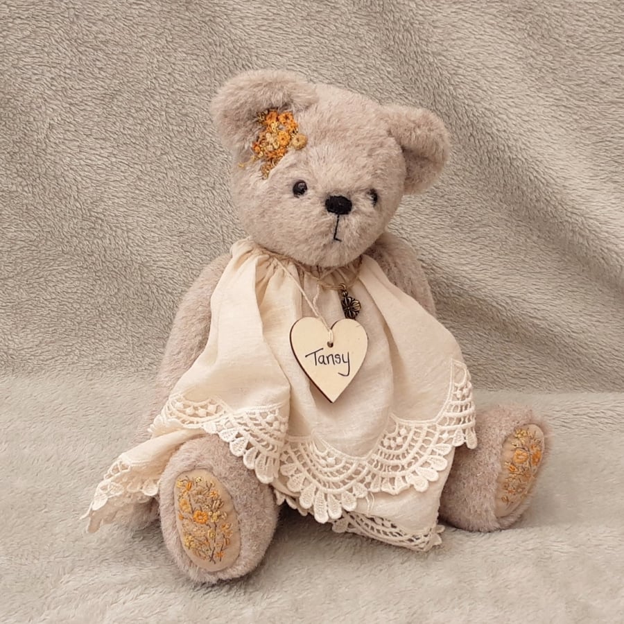 Teddy bear, hand embroidered dressed artist bear, OOAK luxury collectable bear