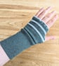 Stripey Green Soft Cotton Wrist Warmers Upcycled from recycled knitwear - Image 4