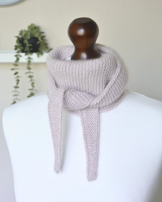 Knitted Scarf Small Triangle Scarflette Harmony Scarf Merino Silk Warm Stone