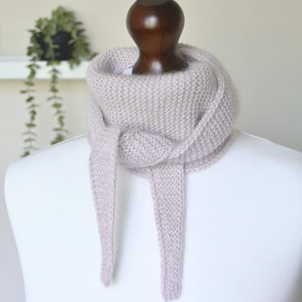 Knitted Scarf Small Triangle Scarflette Harmony Scarf Merino Silk Warm Stone