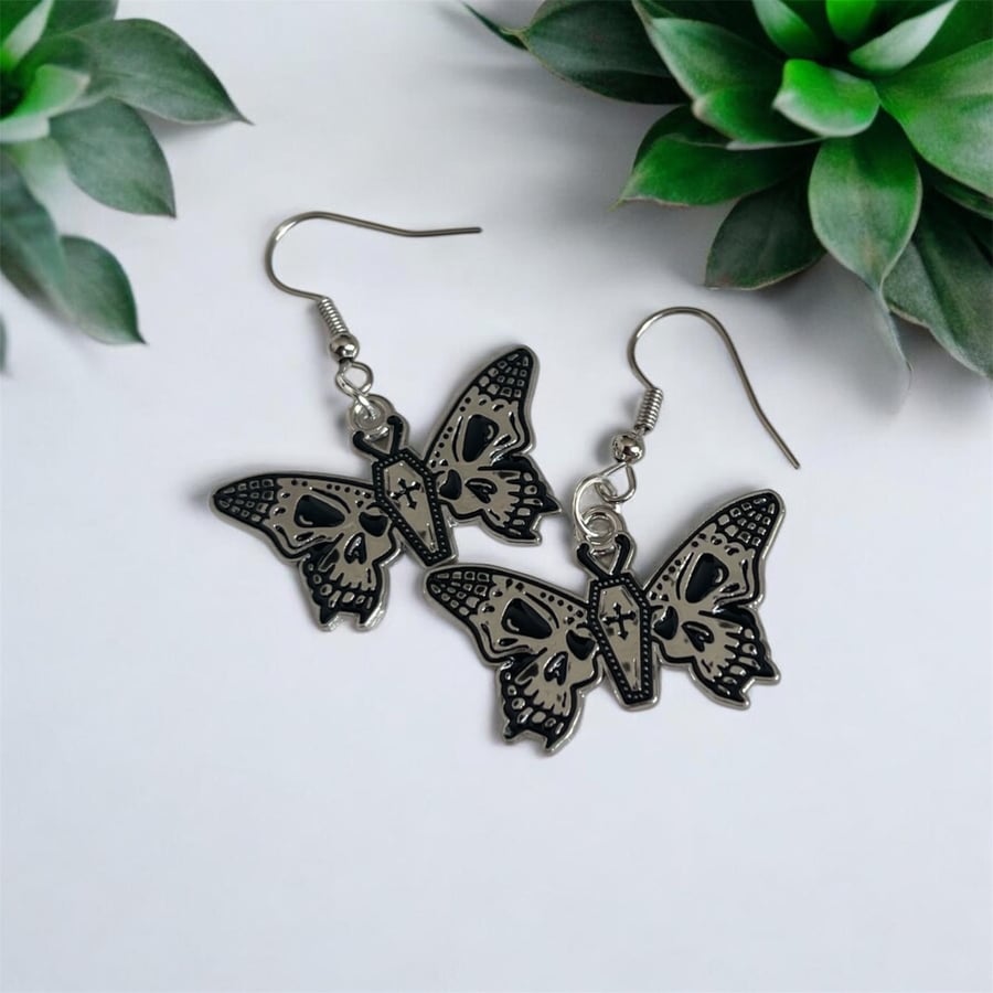 Butterfly Skull Coffin Dangle Earrings
