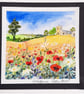 Blank Card. Poppies and the Church on the Hill. Handpainted Watercolour Keepsake - Image 2