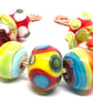 Handmade Lampwork Glass Beads – Orange Owl, Lime Green & Rainbow Dot Set of 9