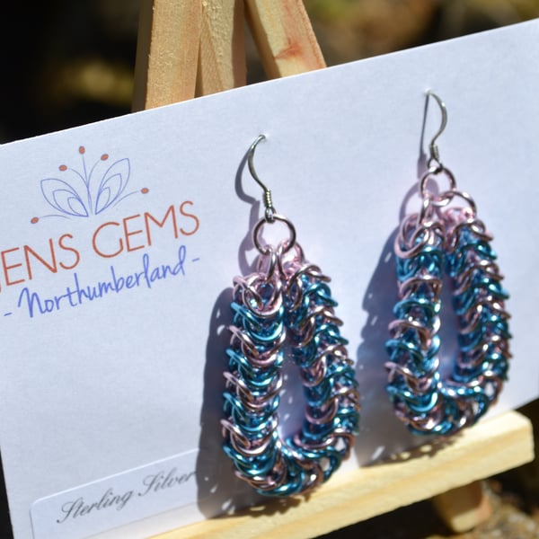Pale Pink & Light Blue Box Chain Chainmaille Earrings