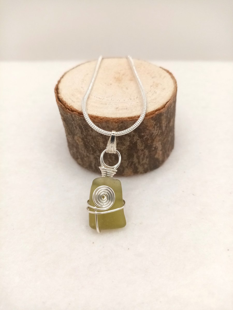 Wire-wrapped Sea Glass Necklace, Sea Glass, One of a kind, Free Postage 