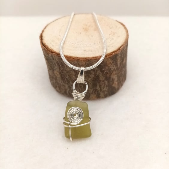 Wire Wrapped Sea Glass Necklace, Dainty Necklace, One of a kind