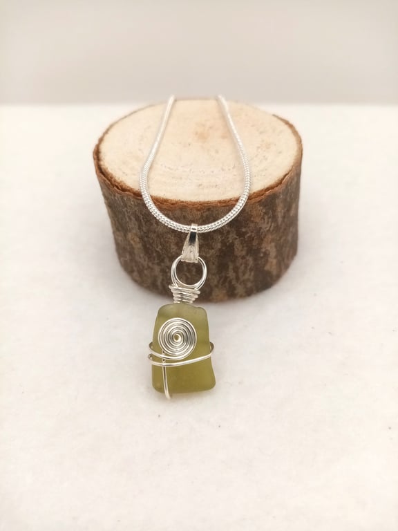 Wire-wrapped Sea Glass Necklace, Sea Glass, One of a kind, Free Postage 