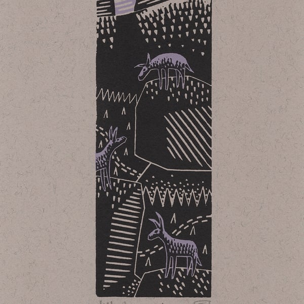 Donkey Nocturne two-colour linocut screen-print (lilac) 25x15cm