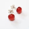Carnelian Studs, Small Red Semi Precious Stone Earrings with Sterling Silver
