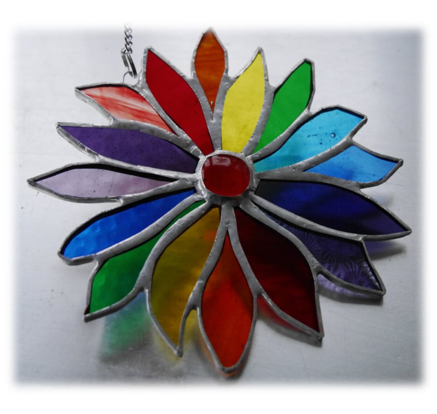 SOLD Rainbow Flower Stained Glass Suncatcher 044