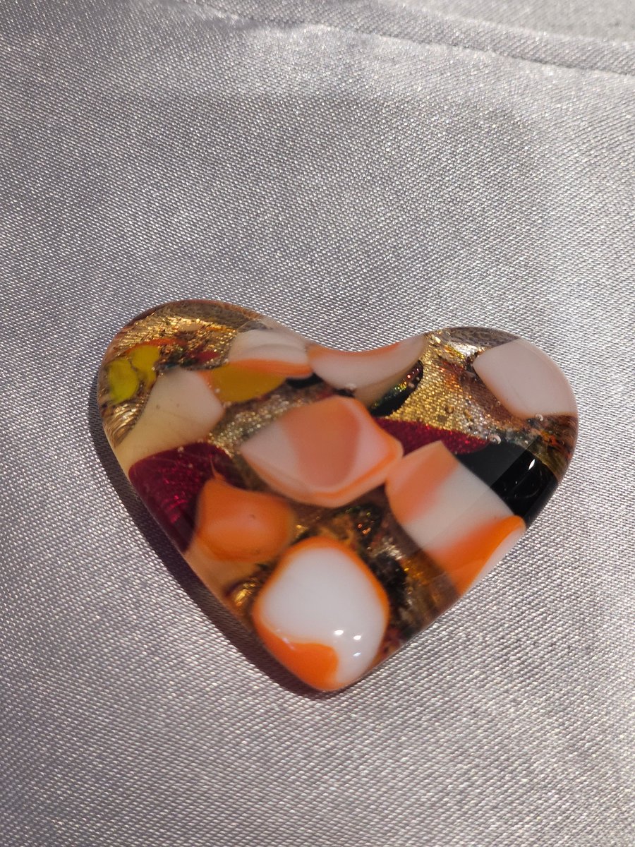 Fused Glass Pocket Heart - Deep red and coral