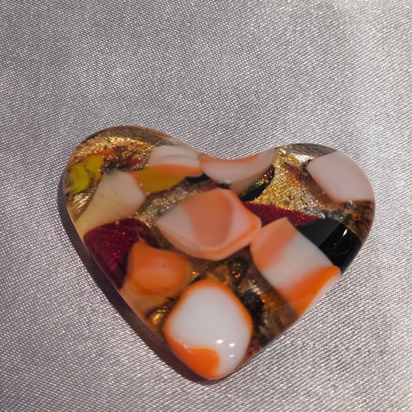 Fused Glass Pocket Heart - Deep red and coral