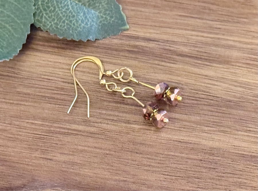 Dainty Rose Gold and Topaz Czech Glass Earrings