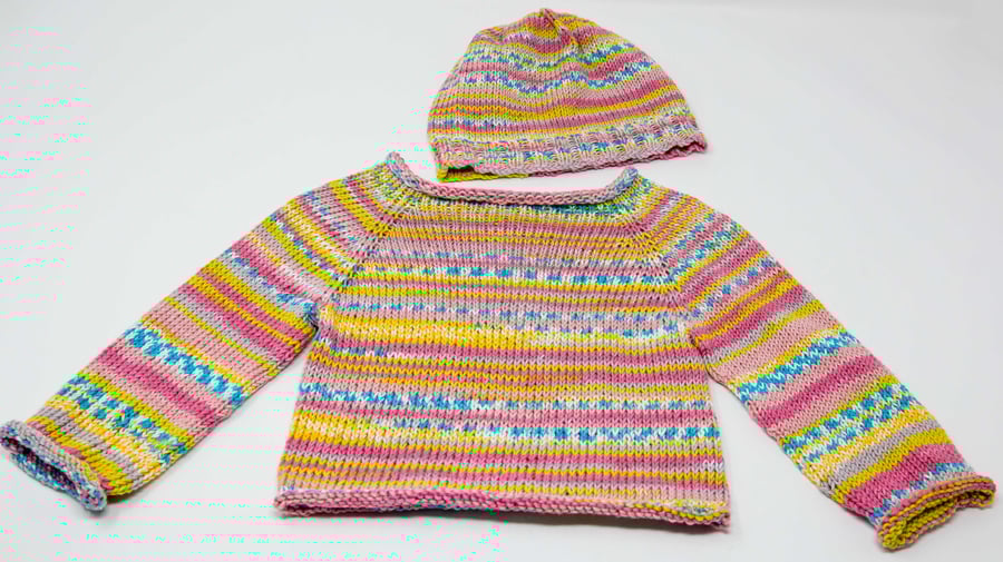 Baby Jumper and Beanie Hat in Organic Cotton 3 - 6 months