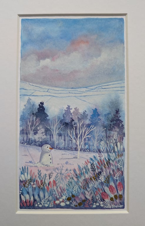 Waiting for Christmas - Mixed media. Colourful. Unique. Snowman. Mounted 
