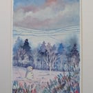 Waiting for Christmas - Mixed media. Colourful. Unique. Snowman. Mounted 