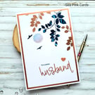 Husband Birthday Card - leaves, branches, heart, copper, navy, birthday message