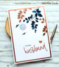 Husband Birthday Card - leaves, branches, heart, copper, navy, birthday message