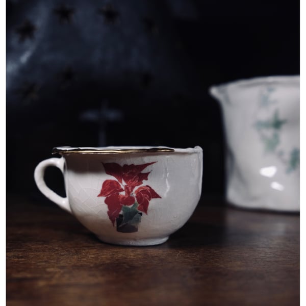 Christmas series -poinsettia on a small cup