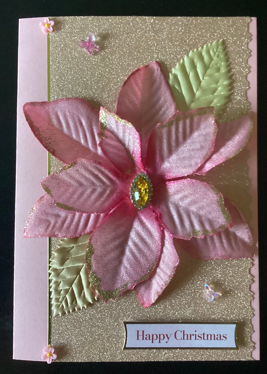 Pink Poinsettia Christmas Card