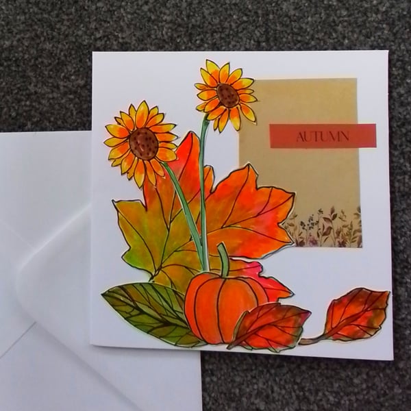 Sunflower and pumpkin greetings card