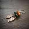 Tibetan Turquoise, Agate and Silver Feather Earrings