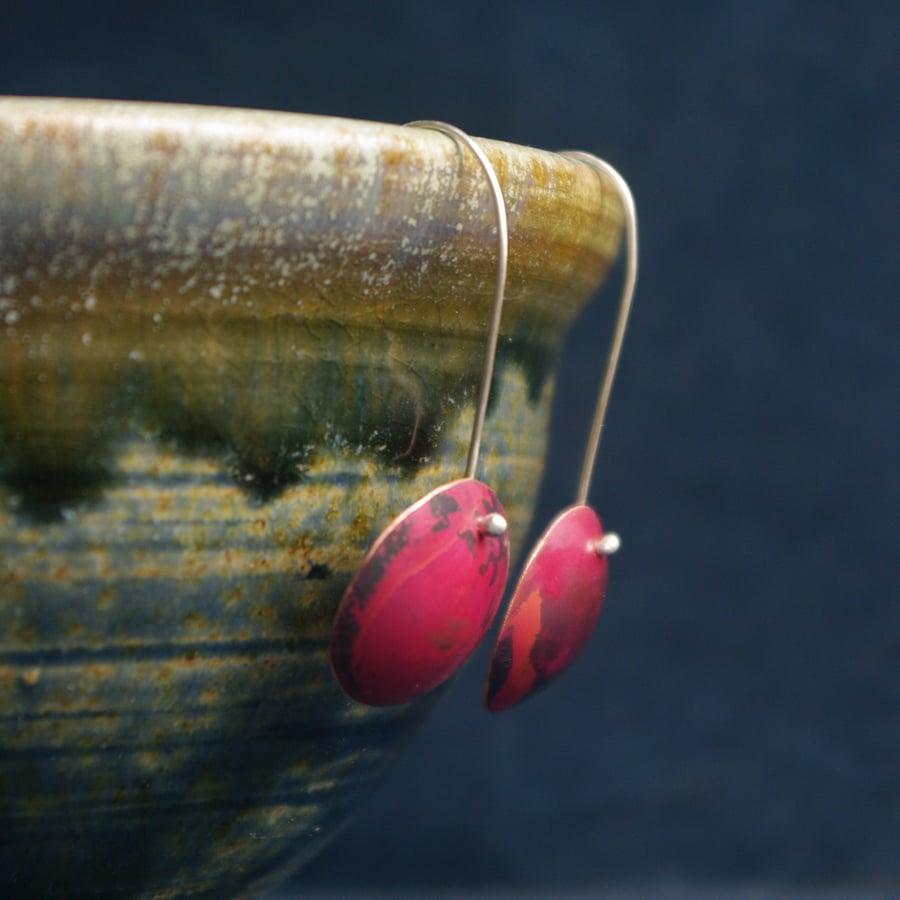  Long Dangle Red Copper Circle Earrings