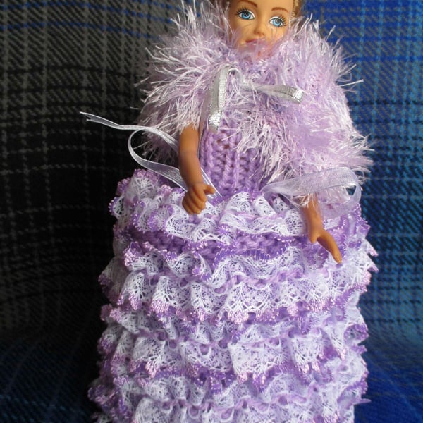 Hand Knitted Lilac Princess Doll Spare Toilet Roll Cover