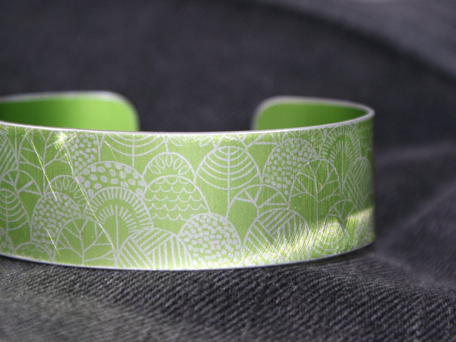 Forest pattern cuff bracelet lime green