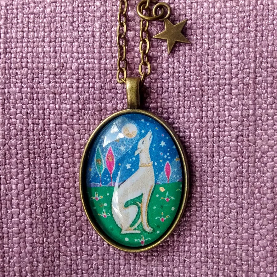 Greyhound Necklace, Pendant with Star Charm