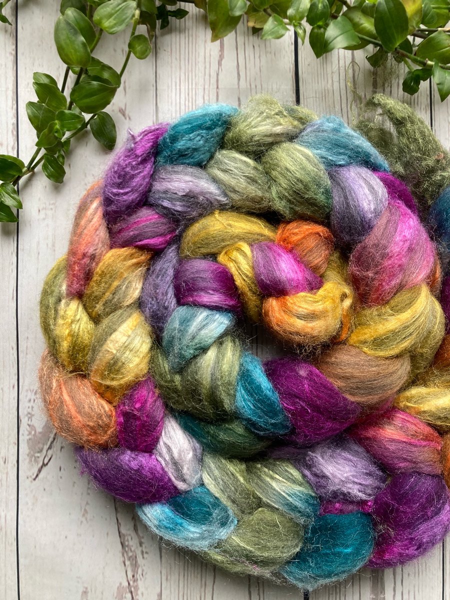 Grey Merino Silk Spinning fibre 130g OOAK