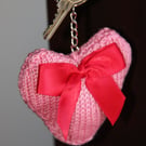 Hand Knitted Pink Heart Keyring