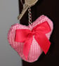 Hand Knitted Pink Heart Keyring - Image 1