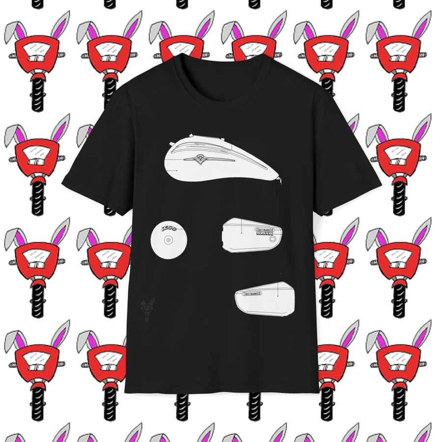 Kawasaki Vulcan Tank Technical Drawing Unisex Softstyle T-Shirt by Bikabunny
