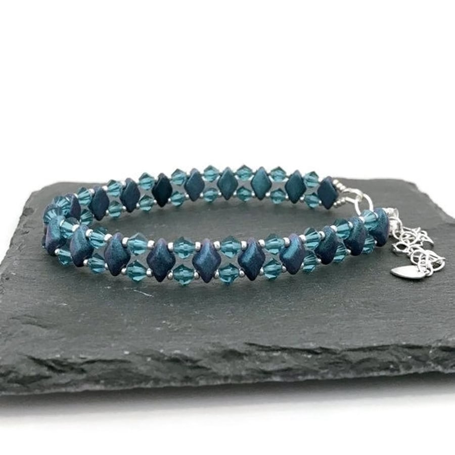 Blueberry Diamond Duo & Indicolite Crystal Bead Weave Bracelet