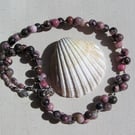 Pink & Black Rhodonite Gemstone Statement Chakra Necklace "Sultry Rose"