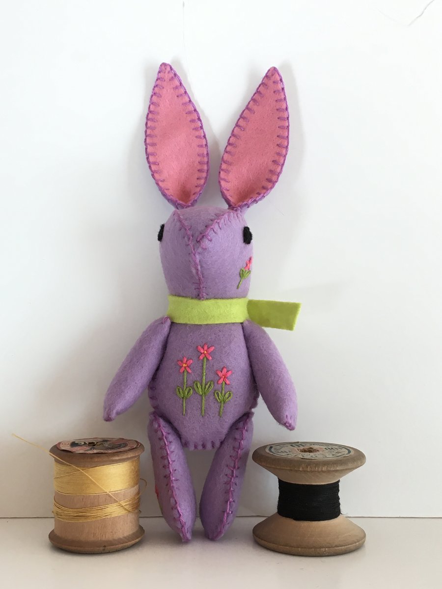 Hand Embroidered Little Lilac Bunny 