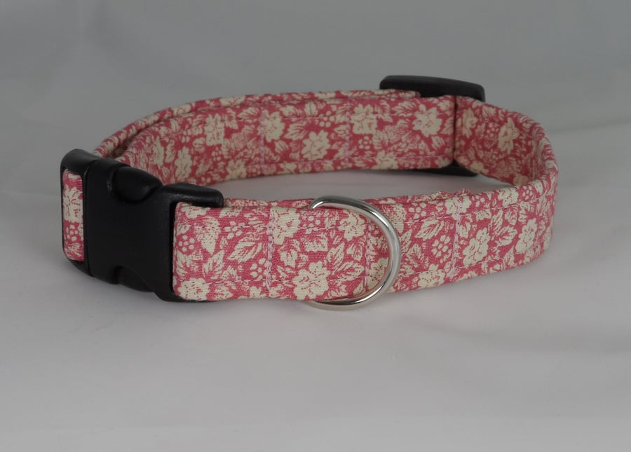 Handmade Summer Fabric Dog Collar - Dusky Pink Floral - Small-Medium 