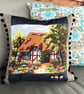 Thatched Country Cottage tapestry cushion cover with pompoms - Image 2