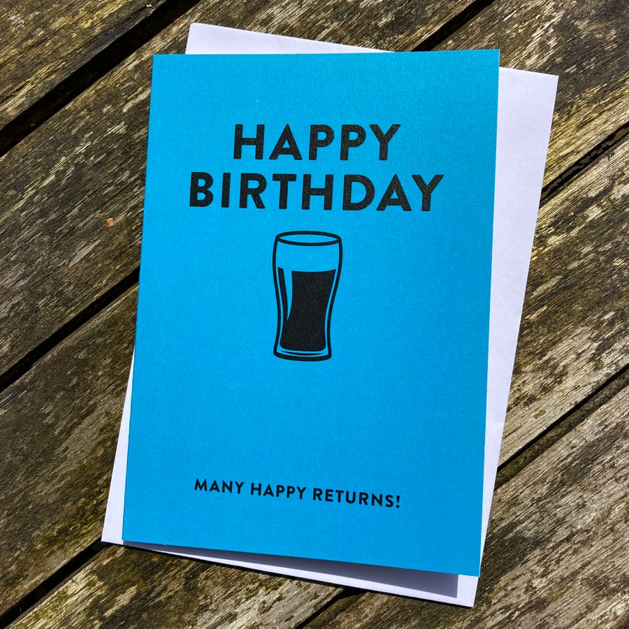 Vintage Typographic Style Birthday Card with Beer Glass Graphic